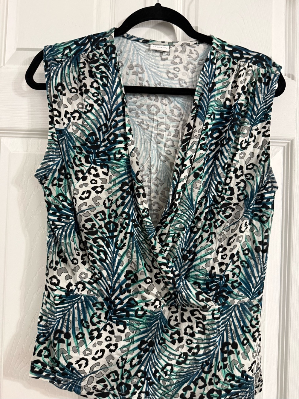 Lascana Tropical Print Sleeveless Wrap Top - Teal/Black - 12/14